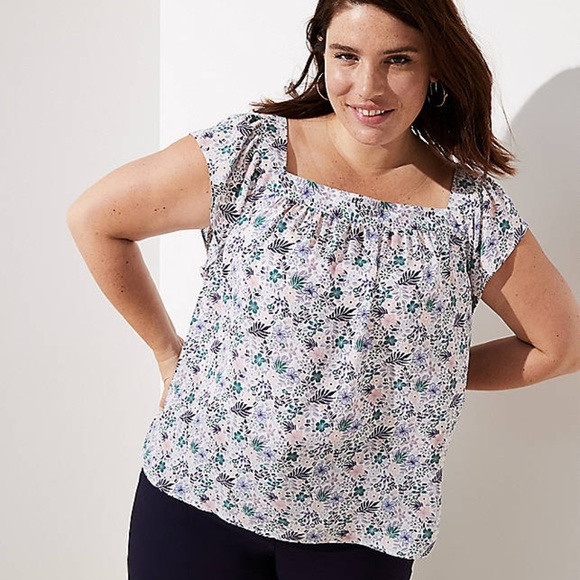 LOFT Tops - NWT LOFT Plus Floral Shirred Square Neck Top LOFT Tops - NWT LOFT Plus Floral Shirred Square Neck Top